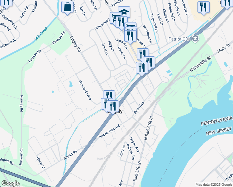 map of restaurants, bars, coffee shops, grocery stores, and more near 1626 Grieb Avenue in Levittown