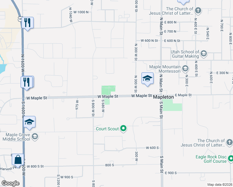 map of restaurants, bars, coffee shops, grocery stores, and more near 530 West Maple Street in Mapleton