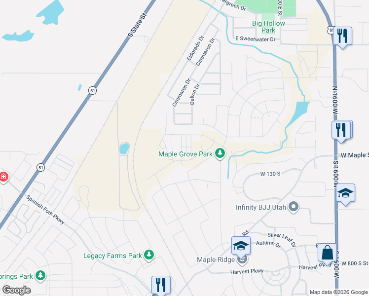 map of restaurants, bars, coffee shops, grocery stores, and more near 196 Santa Fe Dr in Springville