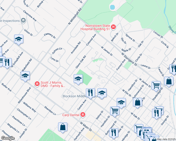 map of restaurants, bars, coffee shops, grocery stores, and more near 404 Wendover Drive in Eagleville