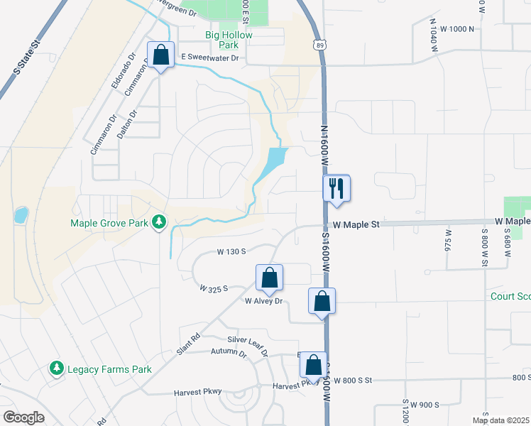 map of restaurants, bars, coffee shops, grocery stores, and more near West Helen Way in Mapleton
