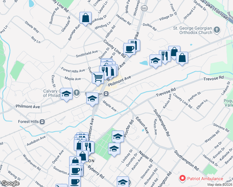 map of restaurants, bars, coffee shops, grocery stores, and more near 615 Edison Avenue in Philadelphia