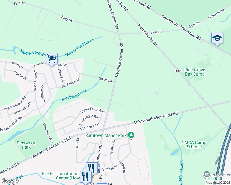 map of restaurants, bars, coffee shops, grocery stores, and more near 458 Newtons Corner Road in Howell Township