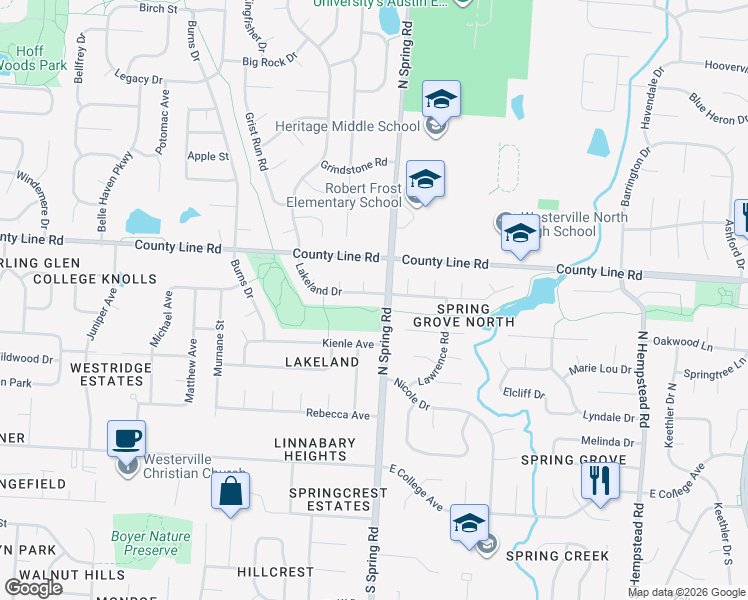map of restaurants, bars, coffee shops, grocery stores, and more near 781 Lakeland Drive in Westerville