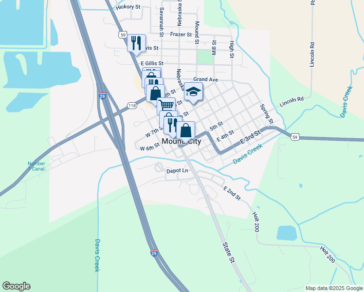 map of restaurants, bars, coffee shops, grocery stores, and more near in Mound City