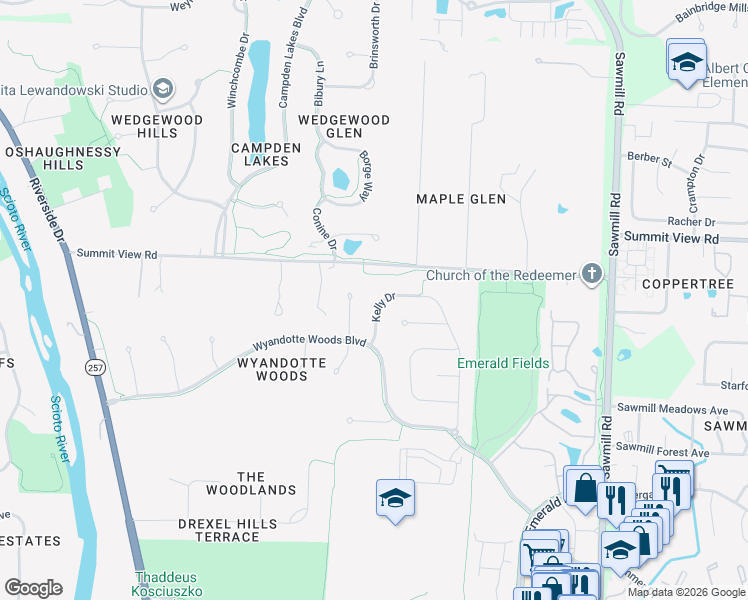 map of restaurants, bars, coffee shops, grocery stores, and more near 7758 Kelly Drive in Dublin