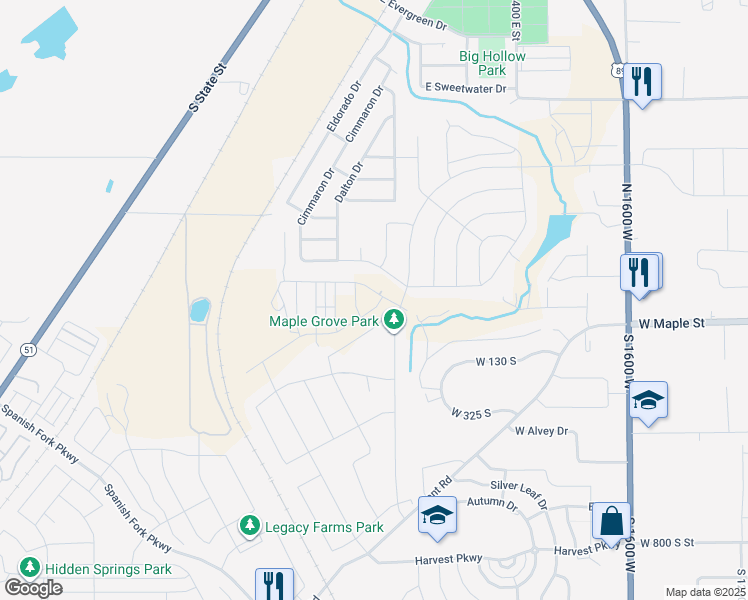 map of restaurants, bars, coffee shops, grocery stores, and more near 2458 West Aurora Avenue in Springville