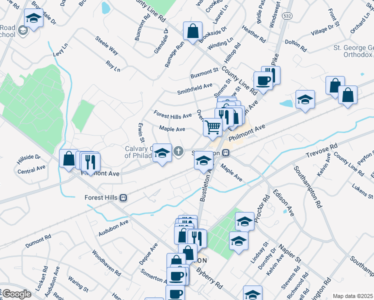 map of restaurants, bars, coffee shops, grocery stores, and more near in Philadelphia