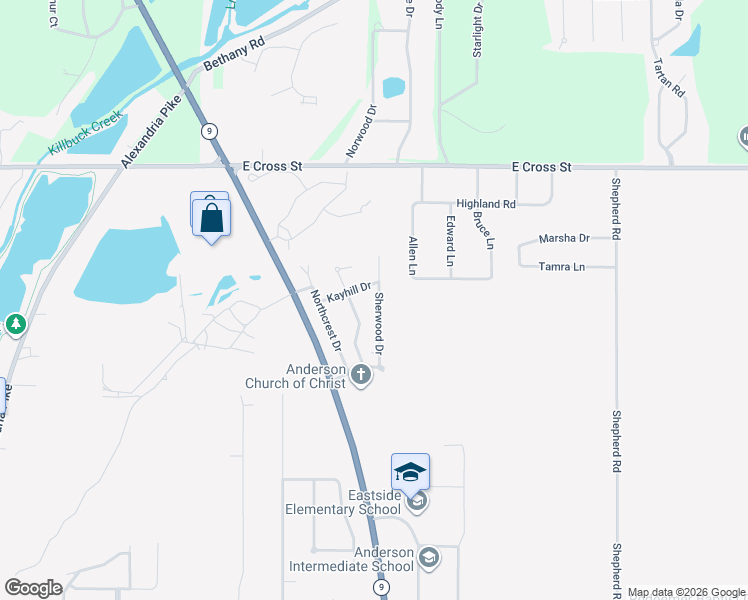 map of restaurants, bars, coffee shops, grocery stores, and more near in Anderson