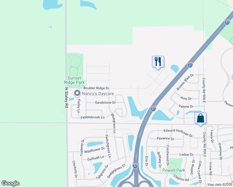 map of restaurants, bars, coffee shops, grocery stores, and more near 3716 Lighthouse Pointe in Champaign