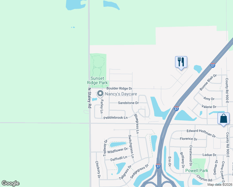 map of restaurants, bars, coffee shops, grocery stores, and more near 3906 Brookfield Drive in Champaign