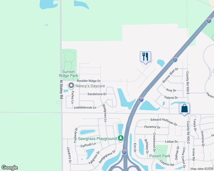 map of restaurants, bars, coffee shops, grocery stores, and more near 3716 Lighthouse Pointe in Champaign