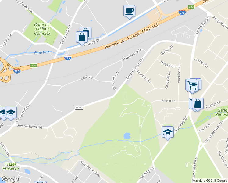 map of restaurants, bars, coffee shops, grocery stores, and more near 490 Dreshertown Road in Fort Washington