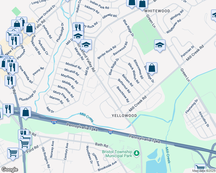 map of restaurants, bars, coffee shops, grocery stores, and more near 168 Blue Ridge Drive in Levittown