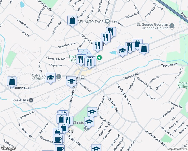 map of restaurants, bars, coffee shops, grocery stores, and more near 615 Edison Avenue in Philadelphia