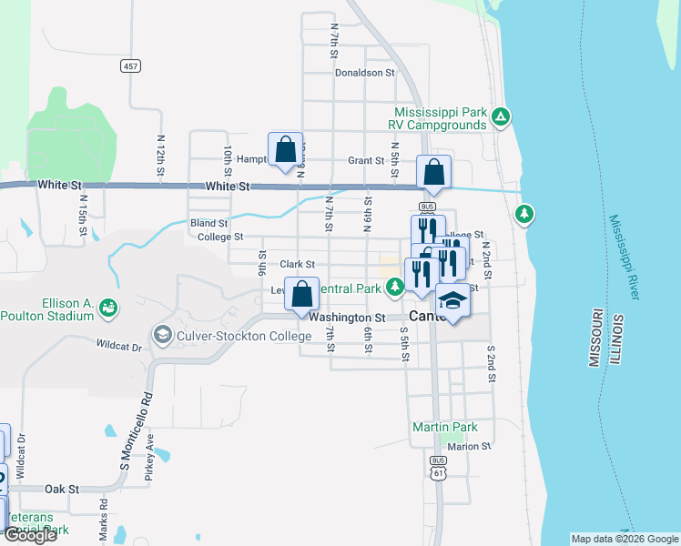 map of restaurants, bars, coffee shops, grocery stores, and more near 605 Clark Street in Canton