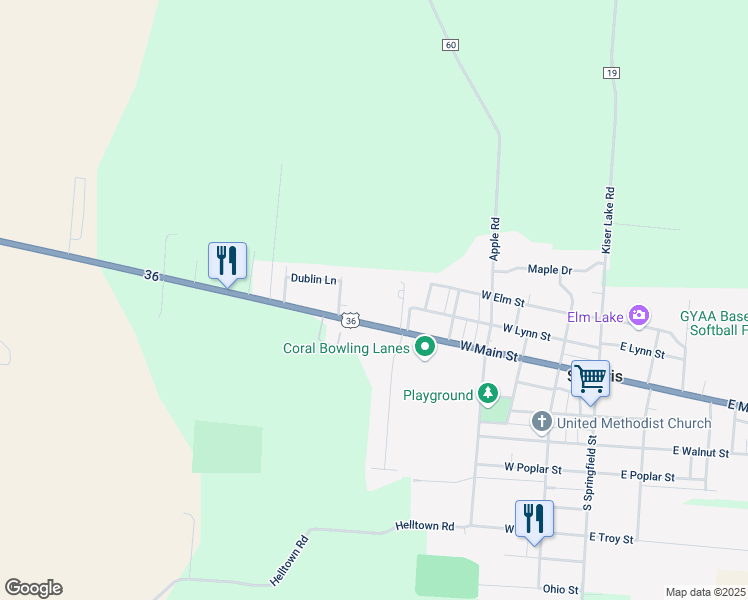 map of restaurants, bars, coffee shops, grocery stores, and more near 410 West Main Street in Saint Paris