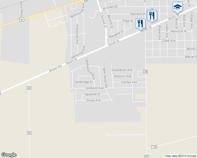 map of restaurants, bars, coffee shops, grocery stores, and more near 914 Falmouth Road in Piqua