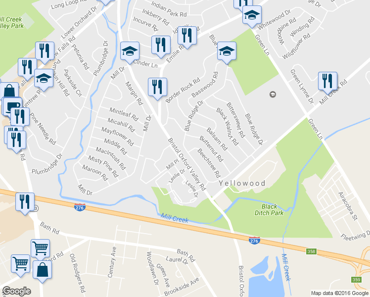map of restaurants, bars, coffee shops, grocery stores, and more near 168 Blue Ridge Drive in Levittown