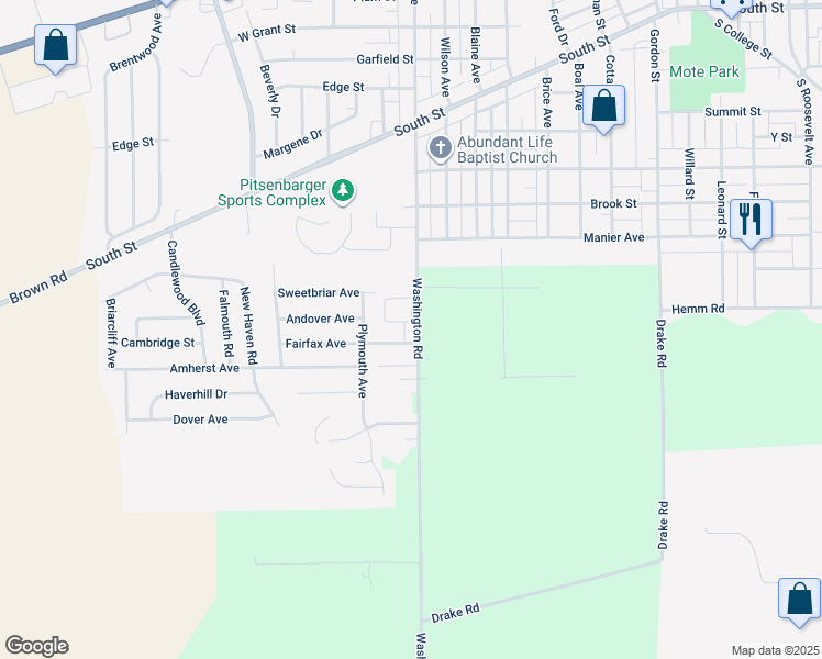 map of restaurants, bars, coffee shops, grocery stores, and more near 1306 Fairfax Avenue in Piqua