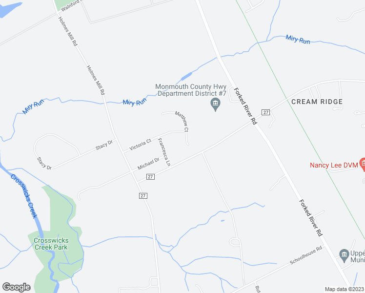 map of restaurants, bars, coffee shops, grocery stores, and more near 2 Matthew Court in Upper Freehold