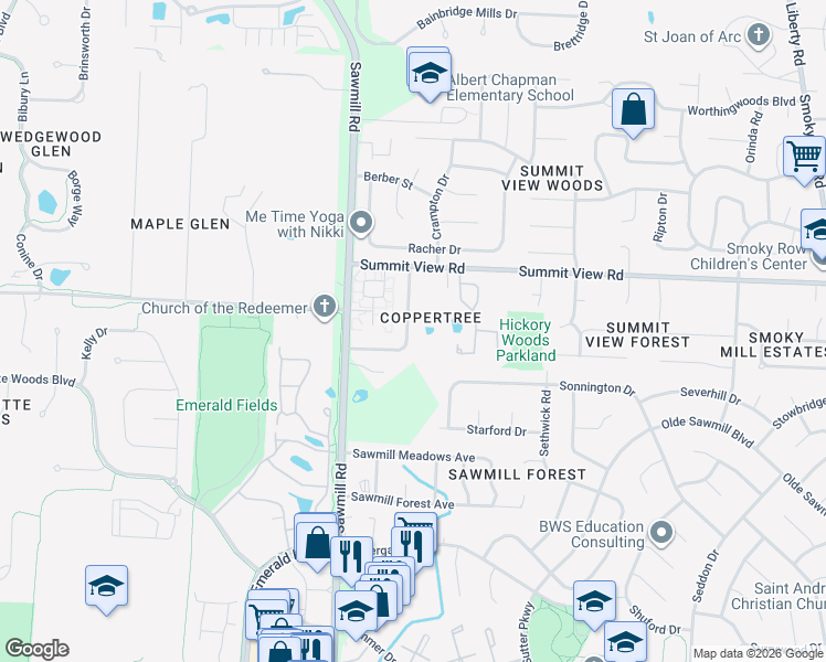 map of restaurants, bars, coffee shops, grocery stores, and more near 8592 Copperview Drive in Dublin