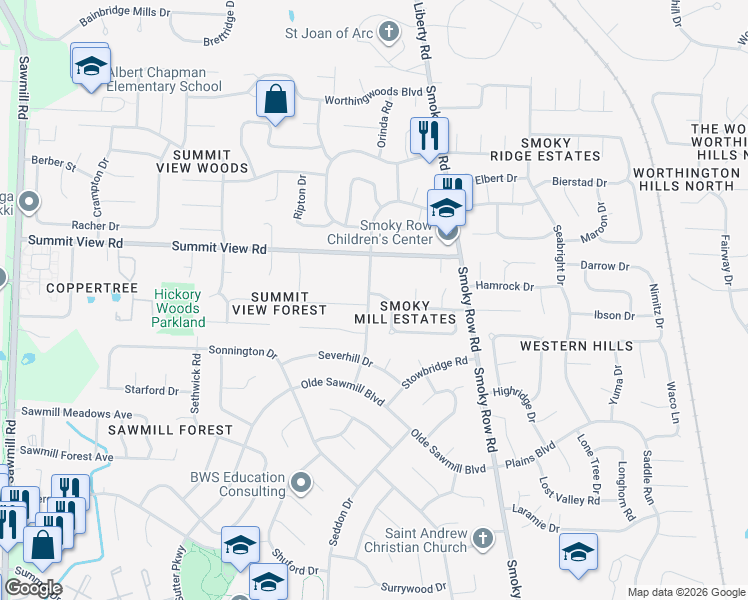 map of restaurants, bars, coffee shops, grocery stores, and more near 8078 Simfield Road in Dublin