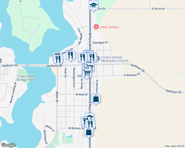 map of restaurants, bars, coffee shops, grocery stores, and more near 99 State Route 19 in Cicero