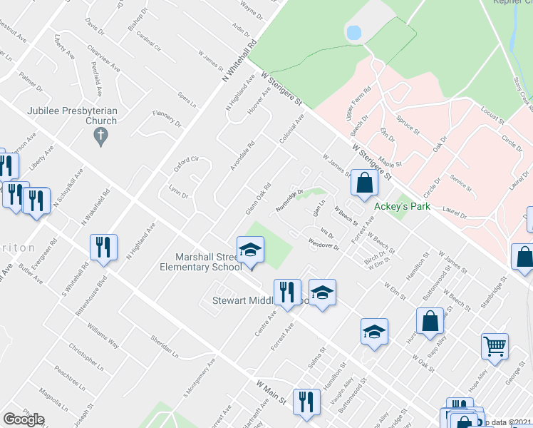 map of restaurants, bars, coffee shops, grocery stores, and more near 404 Wendover Drive in Eagleville
