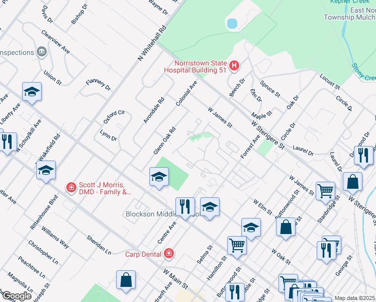 map of restaurants, bars, coffee shops, grocery stores, and more near 711 Northridge Drive in Eagleville