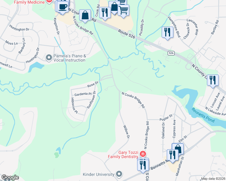 map of restaurants, bars, coffee shops, grocery stores, and more near 174 North Cooks Bridge Road in Jackson Township