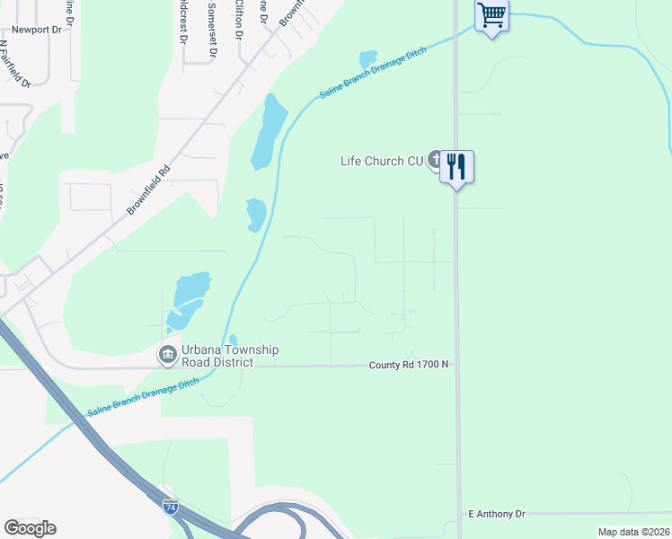 map of restaurants, bars, coffee shops, grocery stores, and more near 2805 Holcomb Dr in Urbana