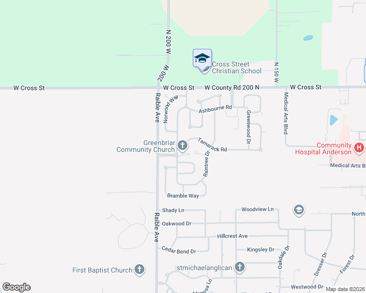 map of restaurants, bars, coffee shops, grocery stores, and more near 2319 Tamarack Road in Anderson