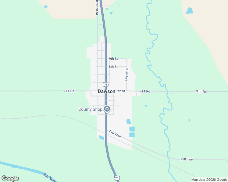 map of restaurants, bars, coffee shops, grocery stores, and more near 601 5th Street in Dawson