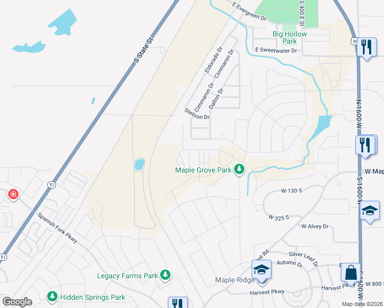 map of restaurants, bars, coffee shops, grocery stores, and more near 11 South Lunar Way in Mapleton