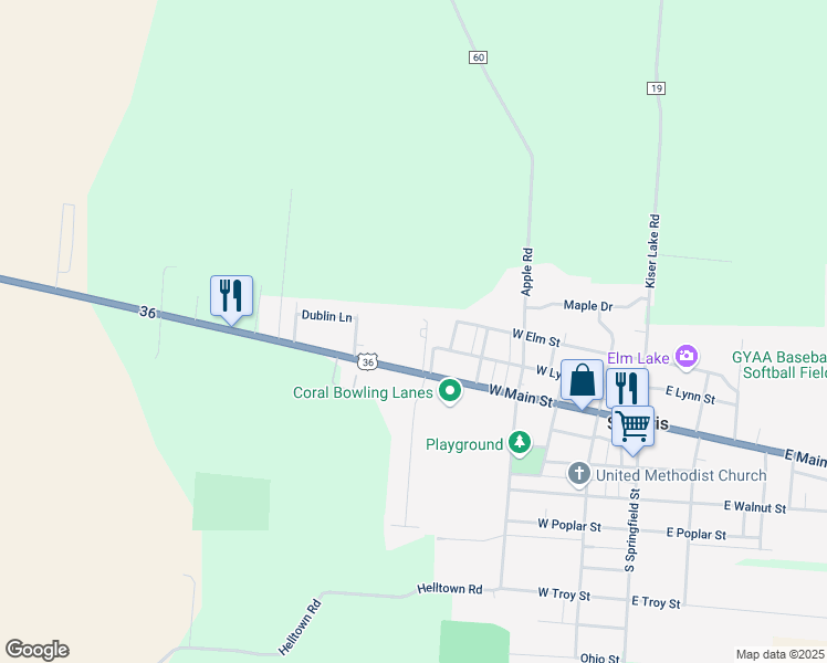map of restaurants, bars, coffee shops, grocery stores, and more near 410 West Main Street in Saint Paris