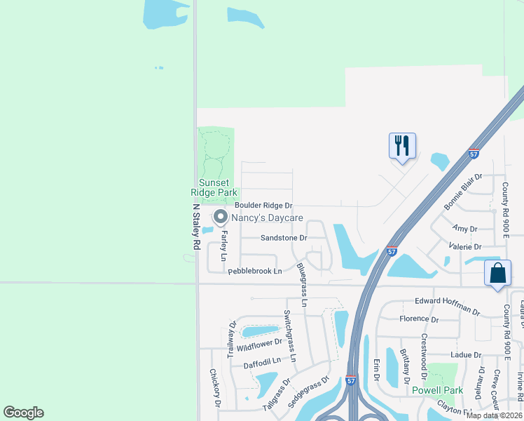 map of restaurants, bars, coffee shops, grocery stores, and more near 3906 Brookfield Drive in Champaign