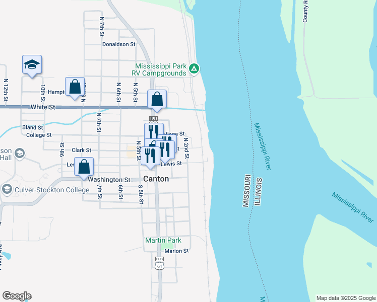 map of restaurants, bars, coffee shops, grocery stores, and more near 101 North 2nd Street in Canton