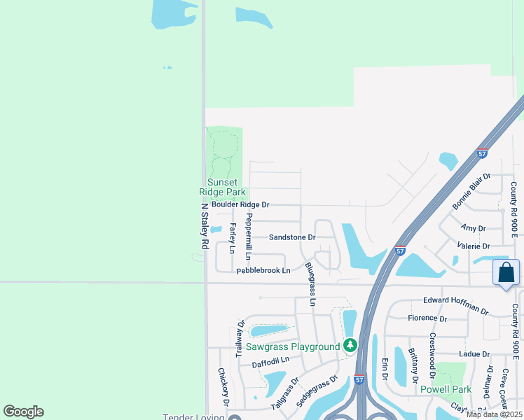 map of restaurants, bars, coffee shops, grocery stores, and more near 3907 Boulder Ridge Drive in Champaign