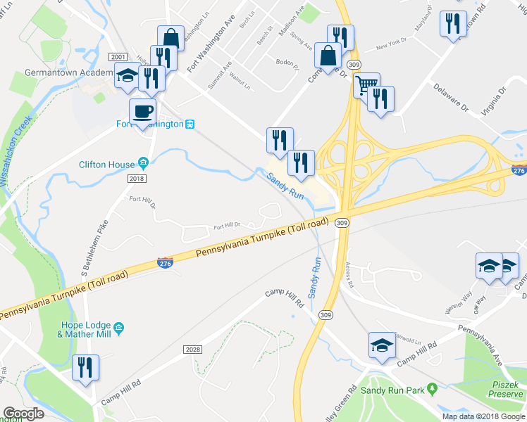 map of restaurants, bars, coffee shops, grocery stores, and more near 404 Fort Hill Circle in Fort Washington