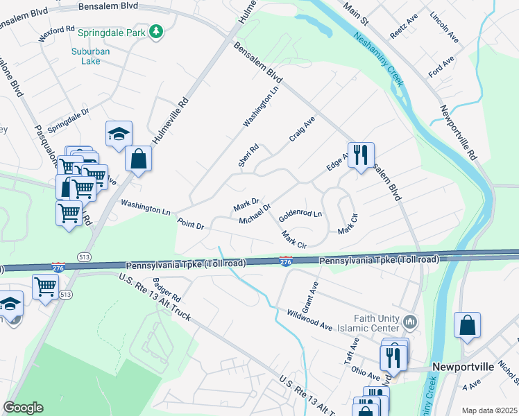 map of restaurants, bars, coffee shops, grocery stores, and more near 5988 Michael Drive in Bucks County
