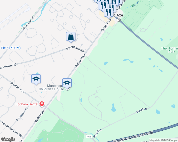 map of restaurants, bars, coffee shops, grocery stores, and more near 104 Hampton Lane in Blue Bell