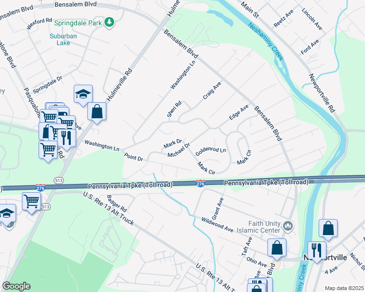map of restaurants, bars, coffee shops, grocery stores, and more near 5988 Michael Drive in Bucks County