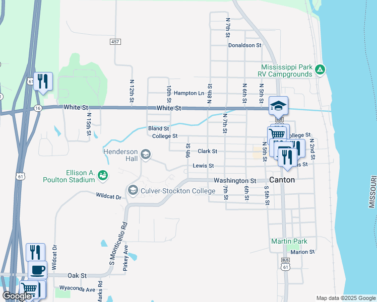 map of restaurants, bars, coffee shops, grocery stores, and more near 899 Clark St in Canton