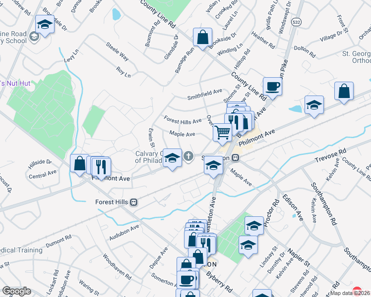 map of restaurants, bars, coffee shops, grocery stores, and more near 14003 Napier Street in Philadelphia