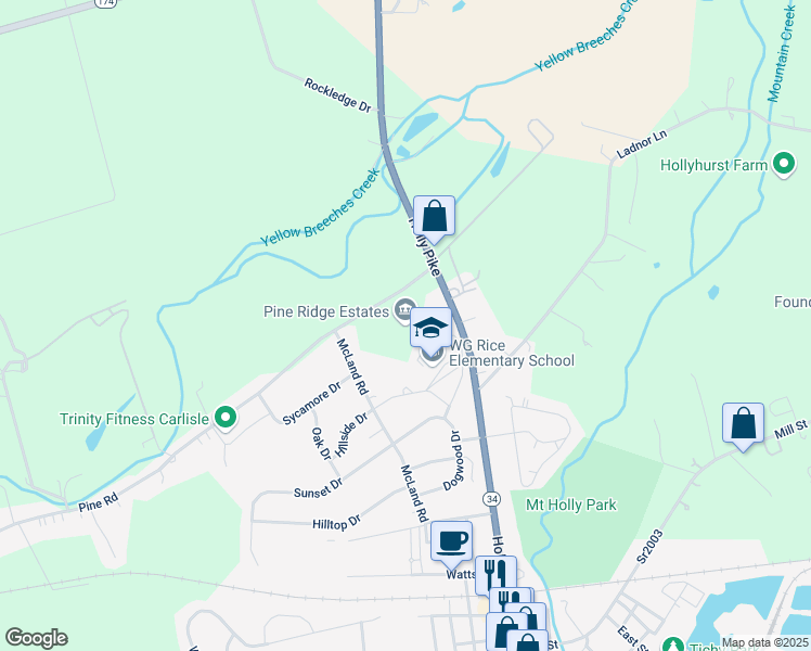 map of restaurants, bars, coffee shops, grocery stores, and more near 601 Pine Road in Carlisle