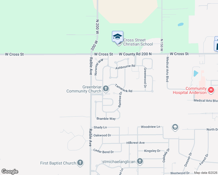 map of restaurants, bars, coffee shops, grocery stores, and more near 2319 Tamarack Road in Anderson