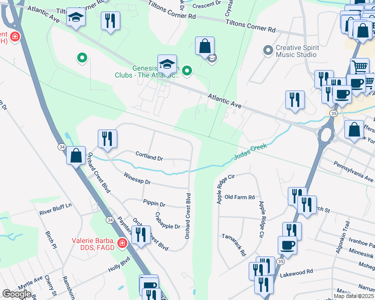 map of restaurants, bars, coffee shops, grocery stores, and more near 1400 Cortland Drive in Manasquan