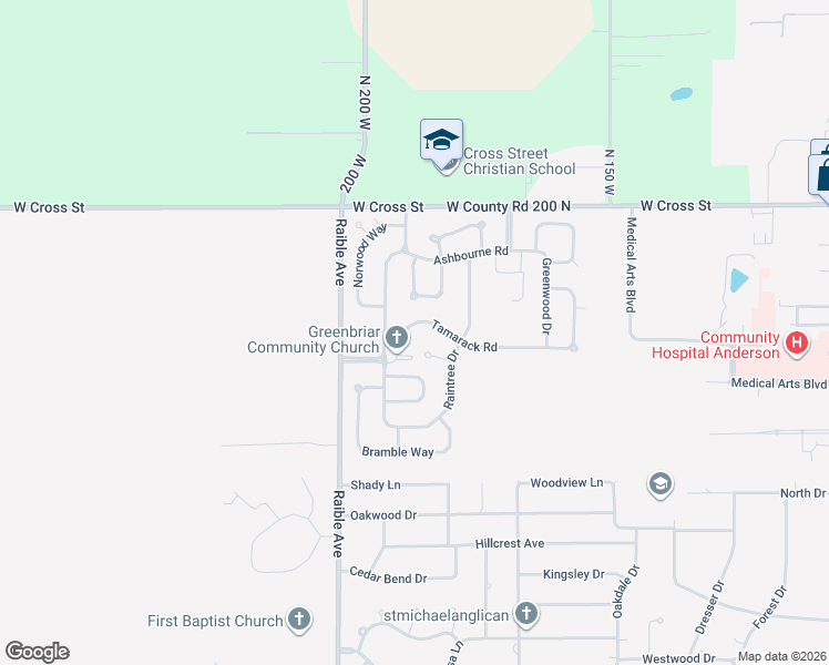 map of restaurants, bars, coffee shops, grocery stores, and more near 2319 Tamarack Road in Anderson