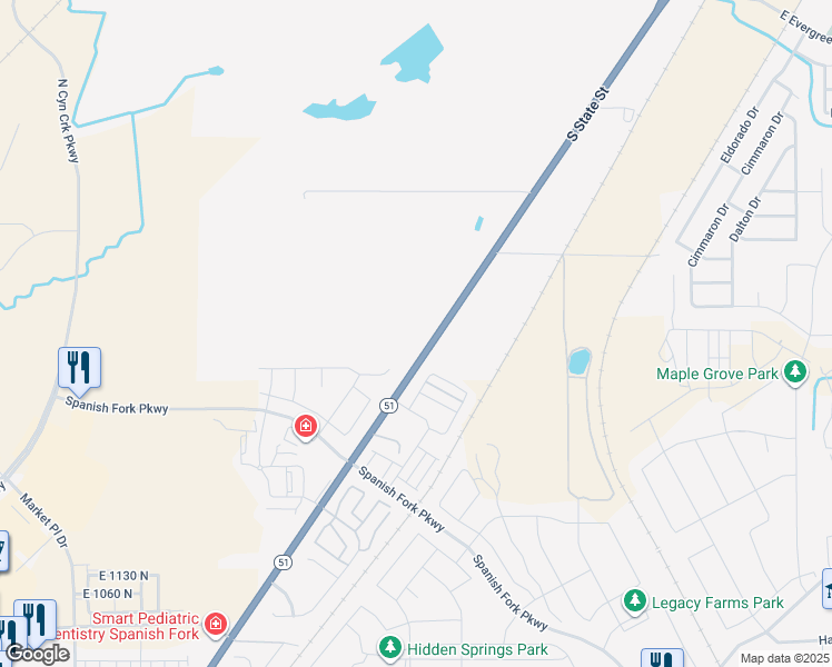 map of restaurants, bars, coffee shops, grocery stores, and more near 2814 South State Road in Springville